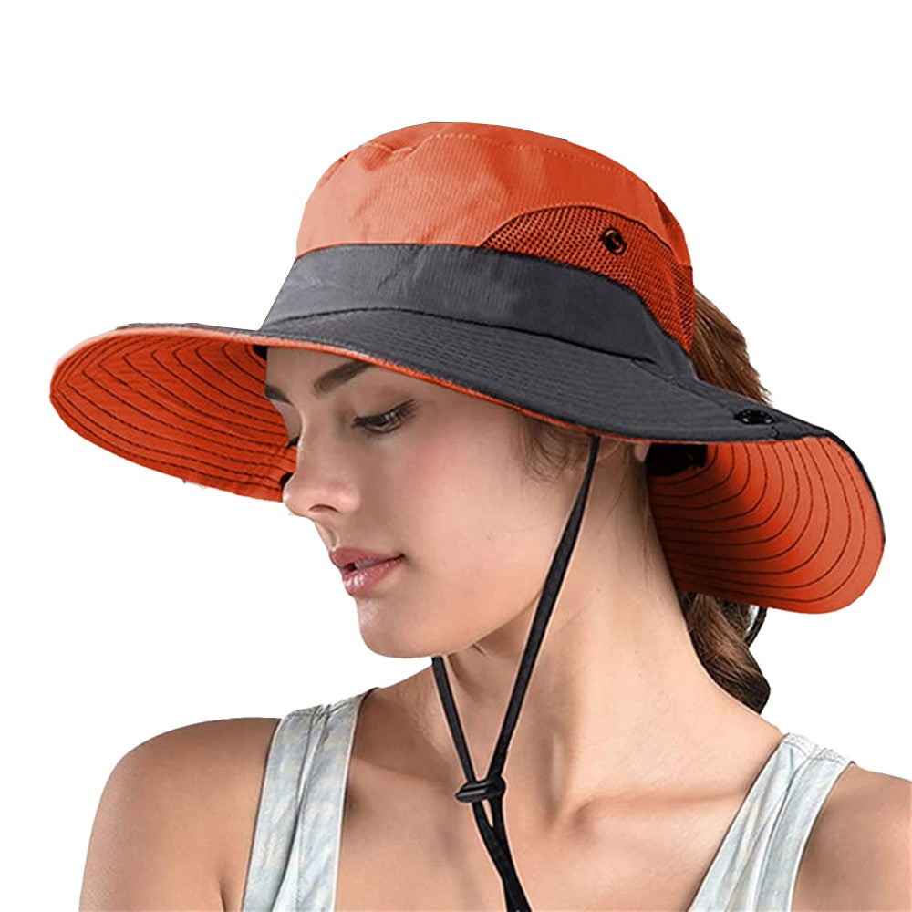 Wide Brim Bucket Hat Sun Hat Breathable Hiking Hat Fisherman Hat - Orange