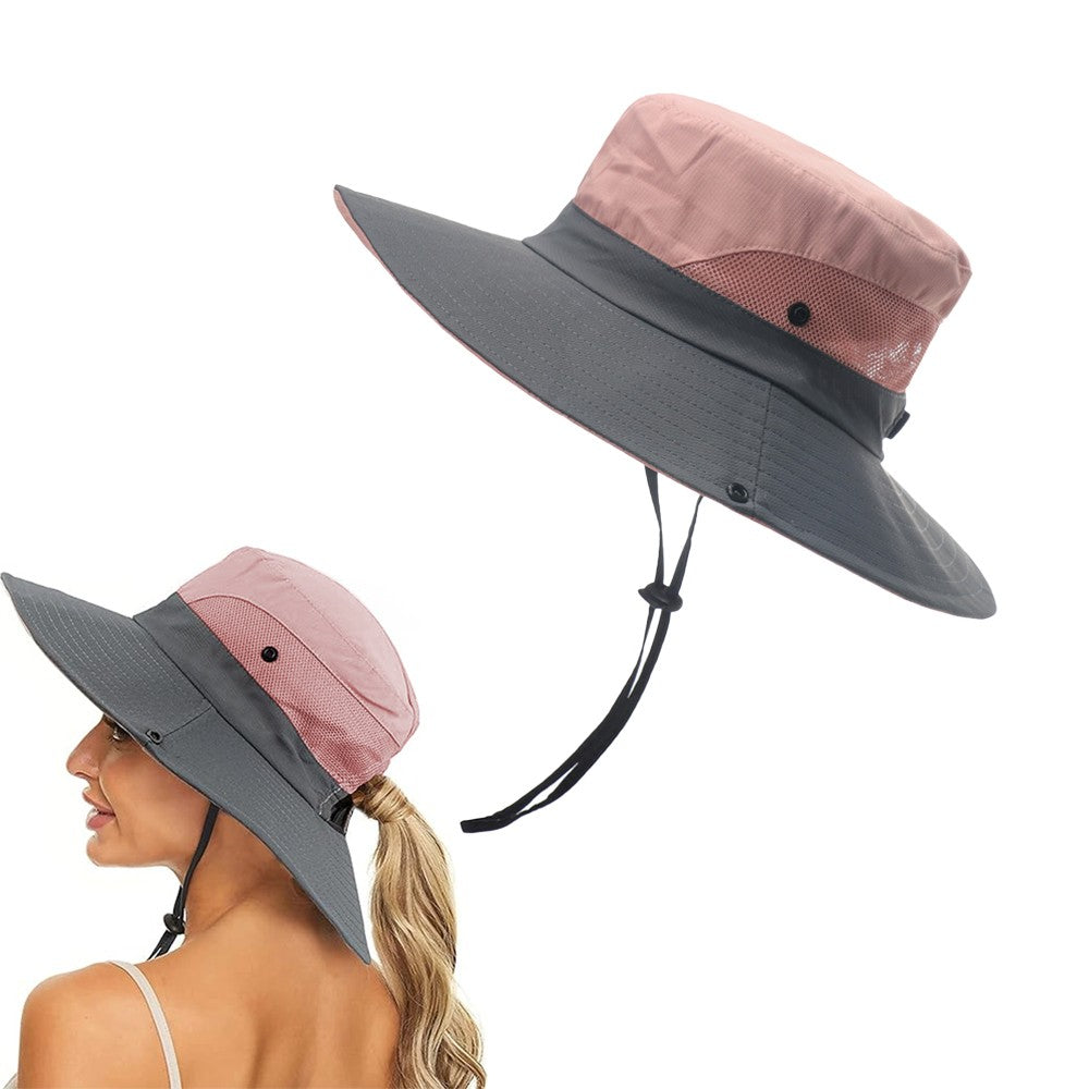Wide Brim Bucket Hat Sun Hat Breathable Hiking Hat Fisherman Hat - Pink