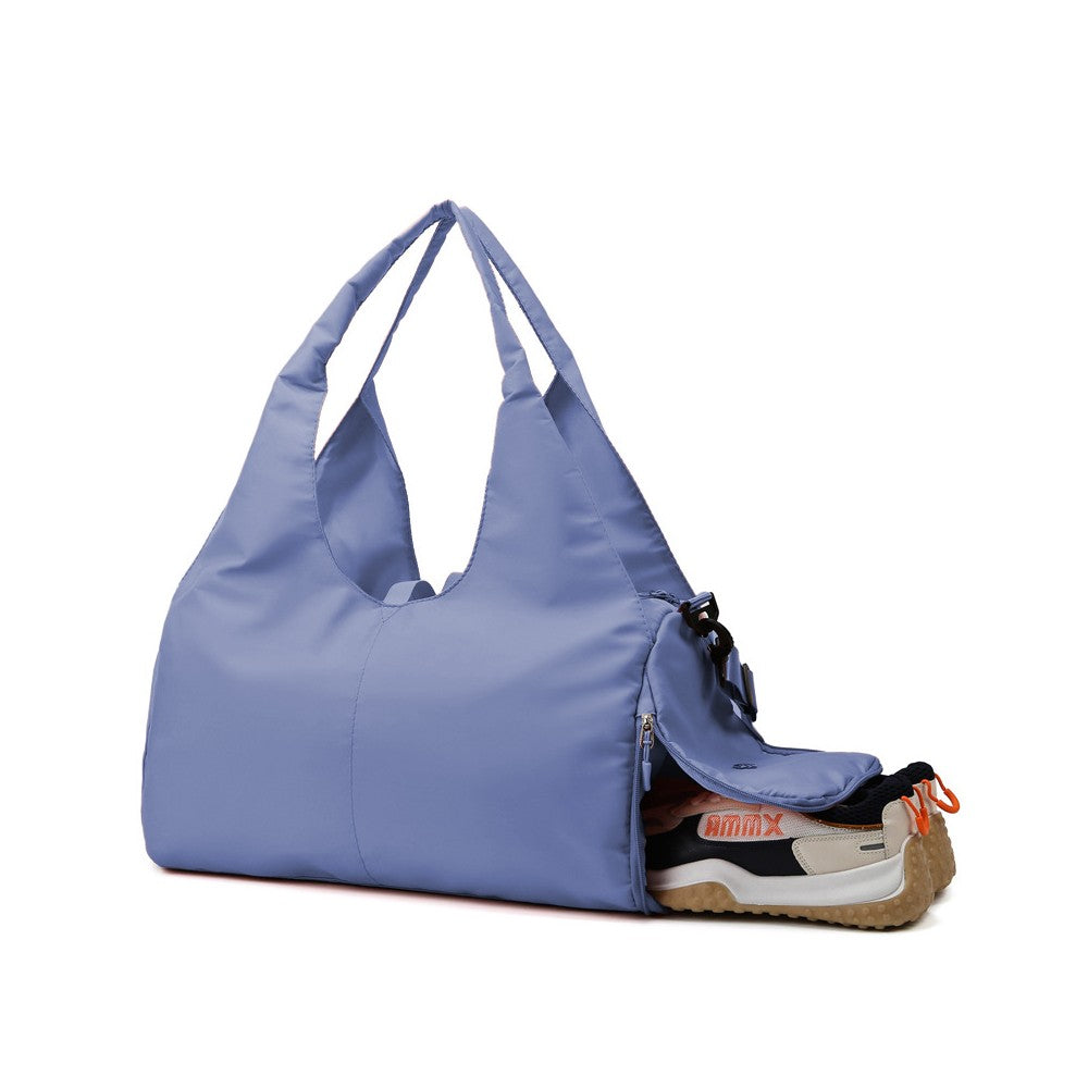 Gym Tote Bag Travel Duffel Bag with Shoe Compartment and Yoga Mat Holder - Blue