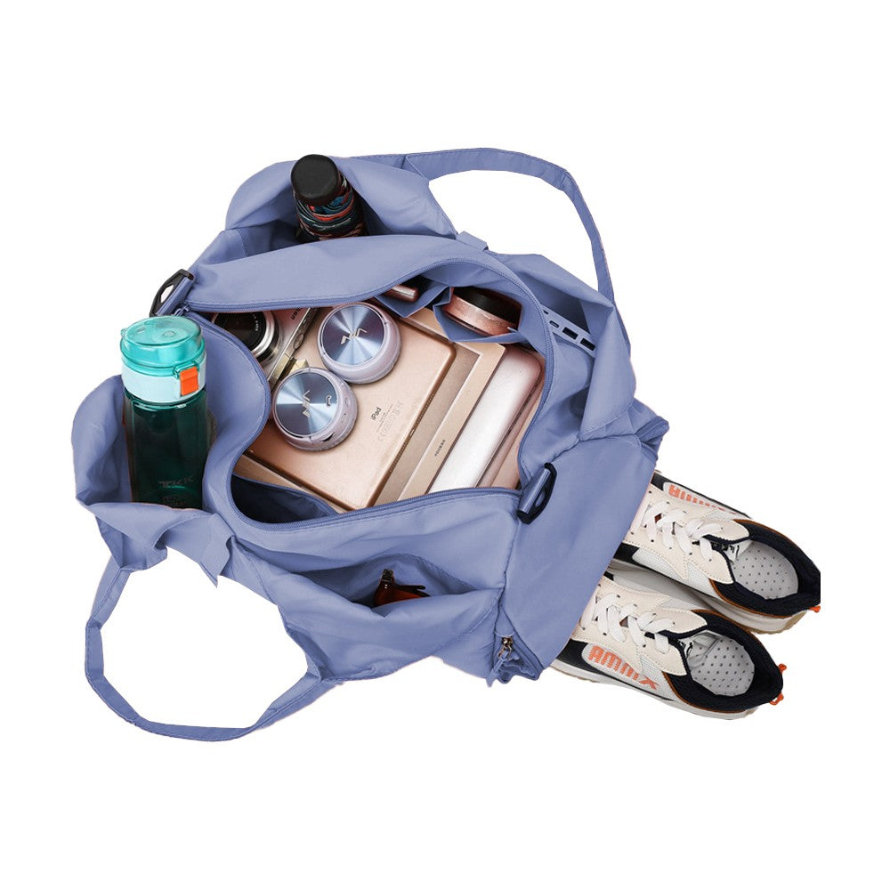 Gym Tote Bag Travel Duffel Bag with Shoe Compartment and Yoga Mat Holder - Blue