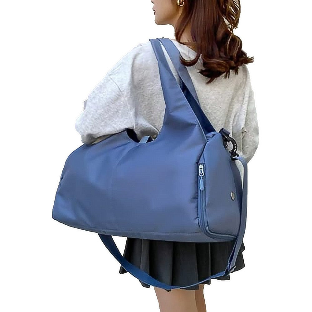 Gym Tote Bag Travel Duffel Bag with Shoe Compartment and Yoga Mat Holder - Blue