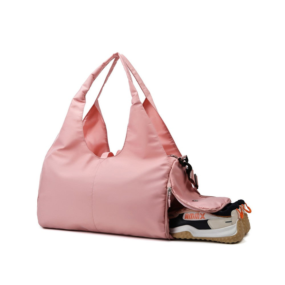 Gym Tote Bag Travel Duffel Bag with Shoe Compartment and Yoga Mat Holder - Pink