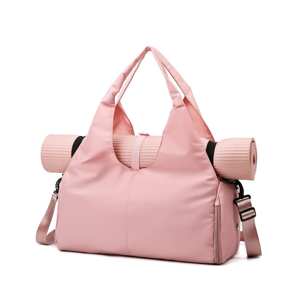 Gym Tote Bag Travel Duffel Bag with Shoe Compartment and Yoga Mat Holder - Pink