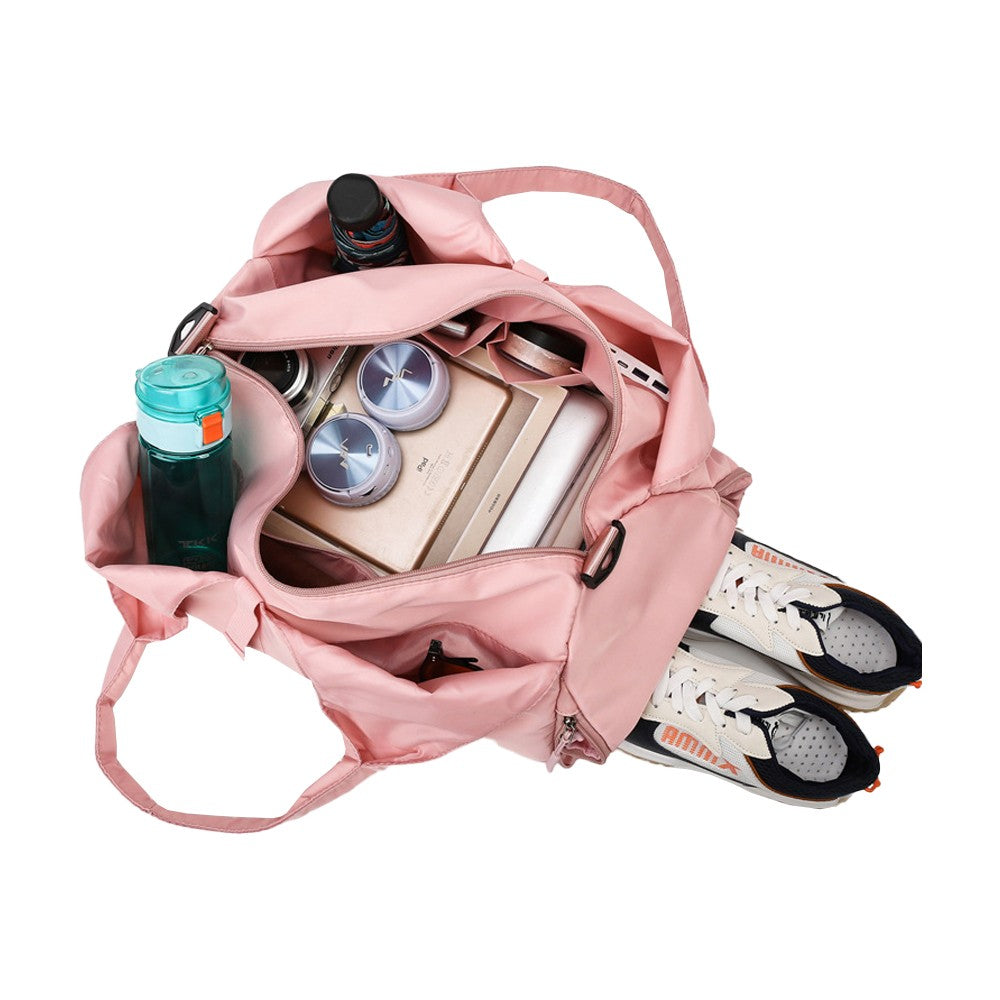 Gym Tote Bag Travel Duffel Bag with Shoe Compartment and Yoga Mat Holder - Pink