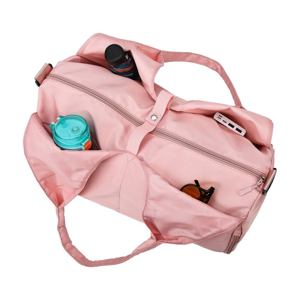 Gym Tote Bag Travel Duffel Bag with Shoe Compartment and Yoga Mat Holder - Pink