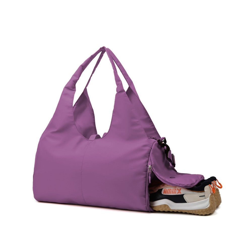 Gym Tote Bag Travel Duffel Bag with Shoe Compartment and Yoga Mat Holder - Purple