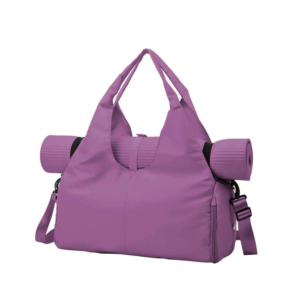 Gym Tote Bag Travel Duffel Bag with Shoe Compartment and Yoga Mat Holder - Purple