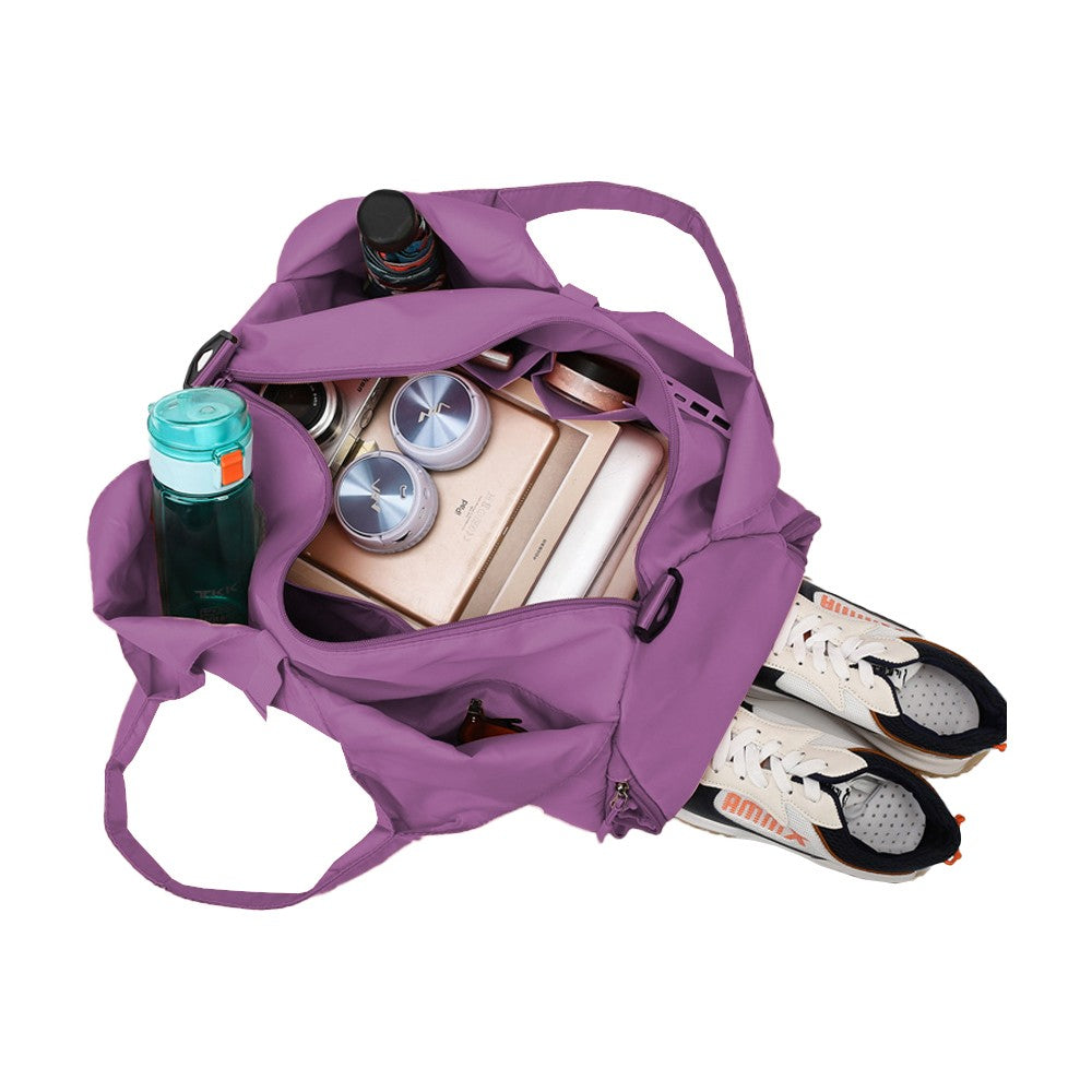 Gym Tote Bag Travel Duffel Bag with Shoe Compartment and Yoga Mat Holder - Purple
