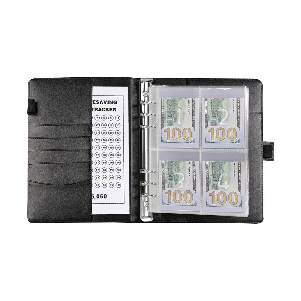 100 Envelope Challenge Binder Budget Planner Savings Book with 200 Slot - Black