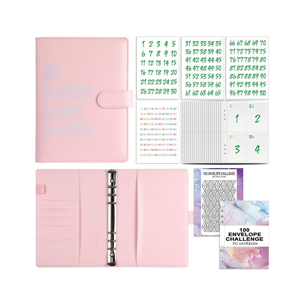 100 Envelope Challenge Binder Budget Planner Savings Book with 200 Slot - Pink