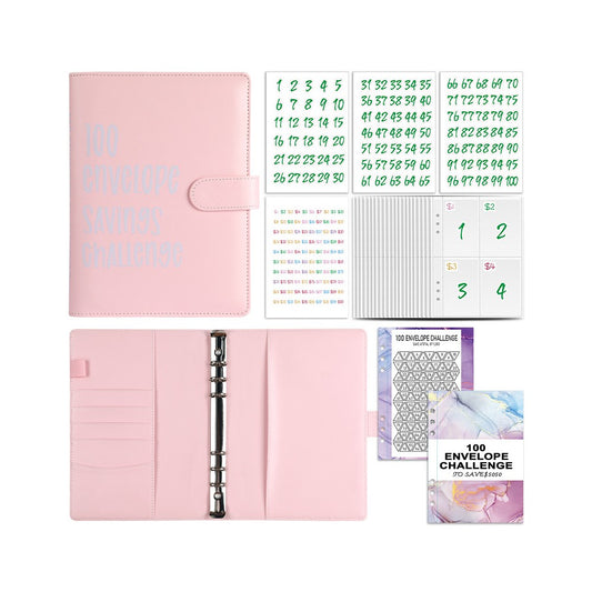 100 Envelope Challenge Binder Budget Planner Savings Book with 200 Slot - Pink