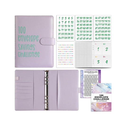 100 Envelope Challenge Binder Budget Planner Savings Book with 200 Slot - Purple