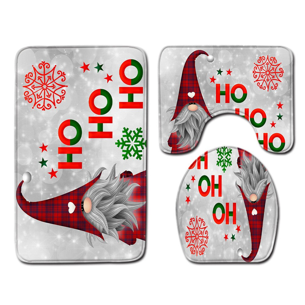 3-Piece Christmas Bath Mat Set Non-Slip Toilet Lid Cover Toilet Mat - Style 1