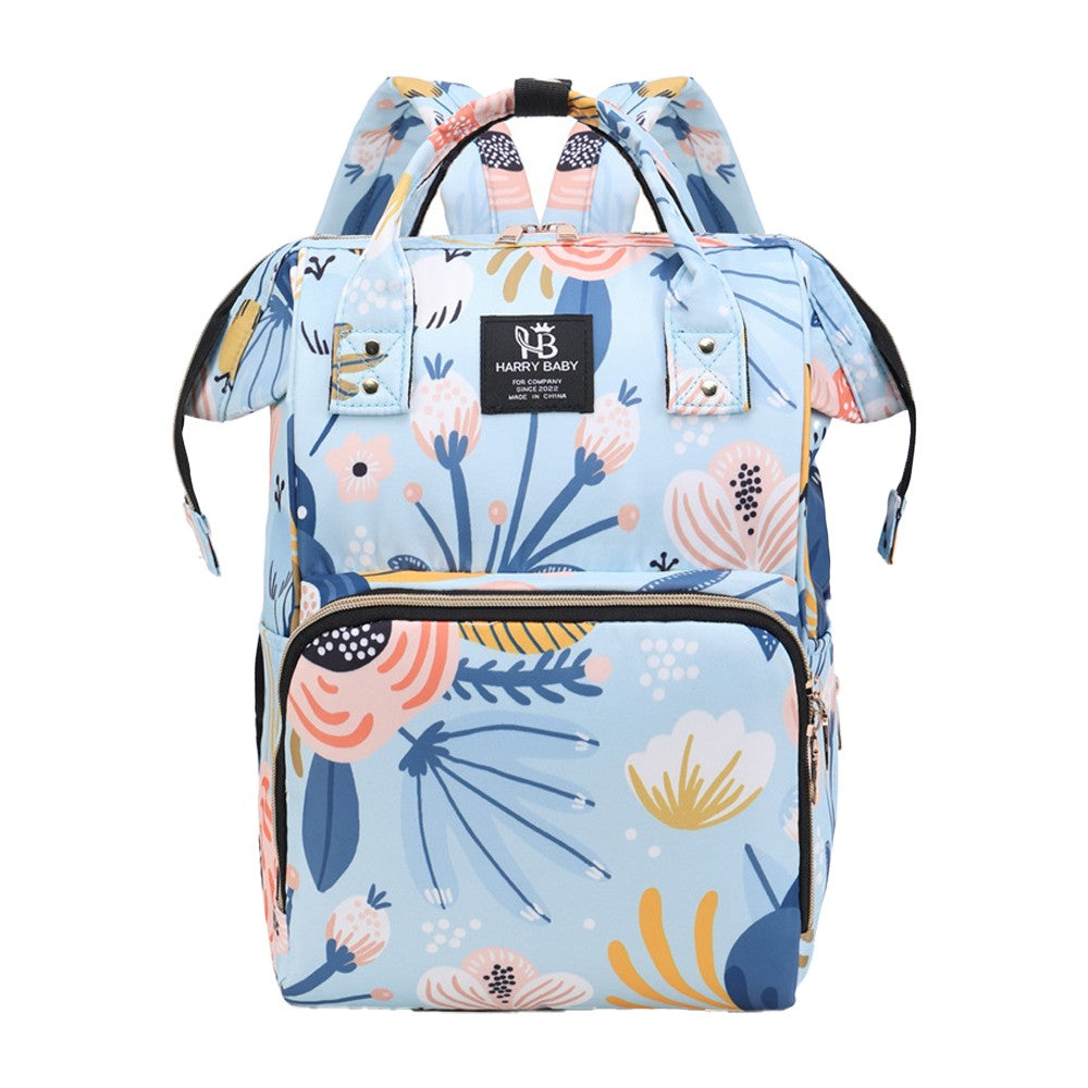 Large Capacity Mommy Bag Baby Diaper Bag Backpack Maternity Bag - Blue Flower