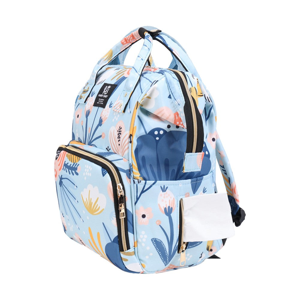 Large Capacity Mommy Bag Baby Diaper Bag Backpack Maternity Bag - Blue Flower