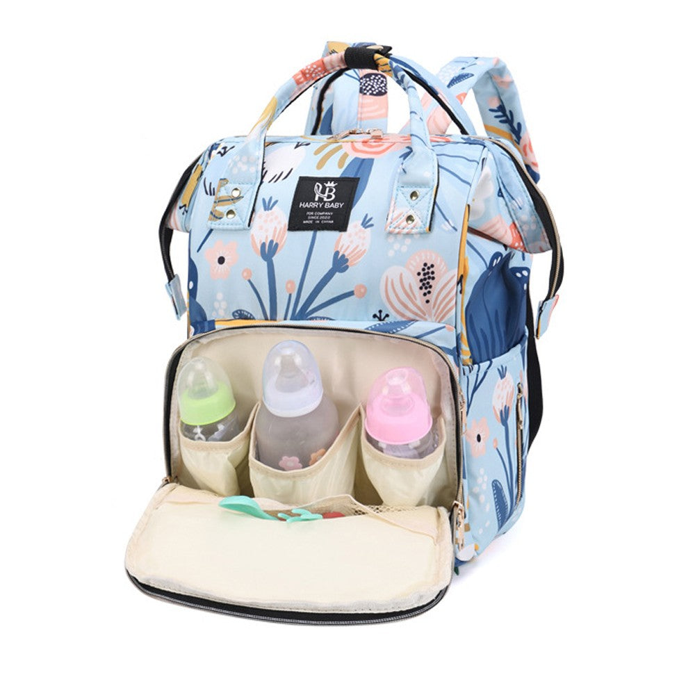 Large Capacity Mommy Bag Baby Diaper Bag Backpack Maternity Bag - Blue Flower