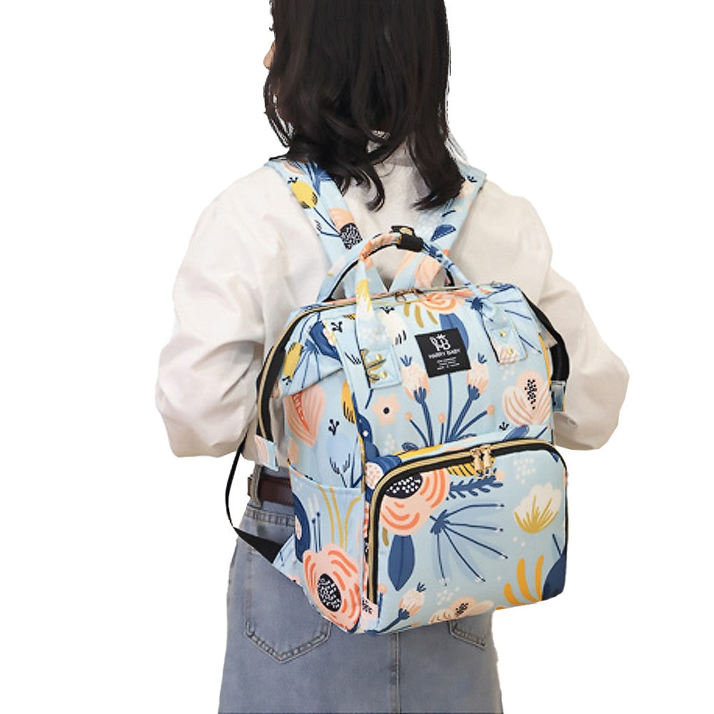 Large Capacity Mommy Bag Baby Diaper Bag Backpack Maternity Bag - Blue Flower