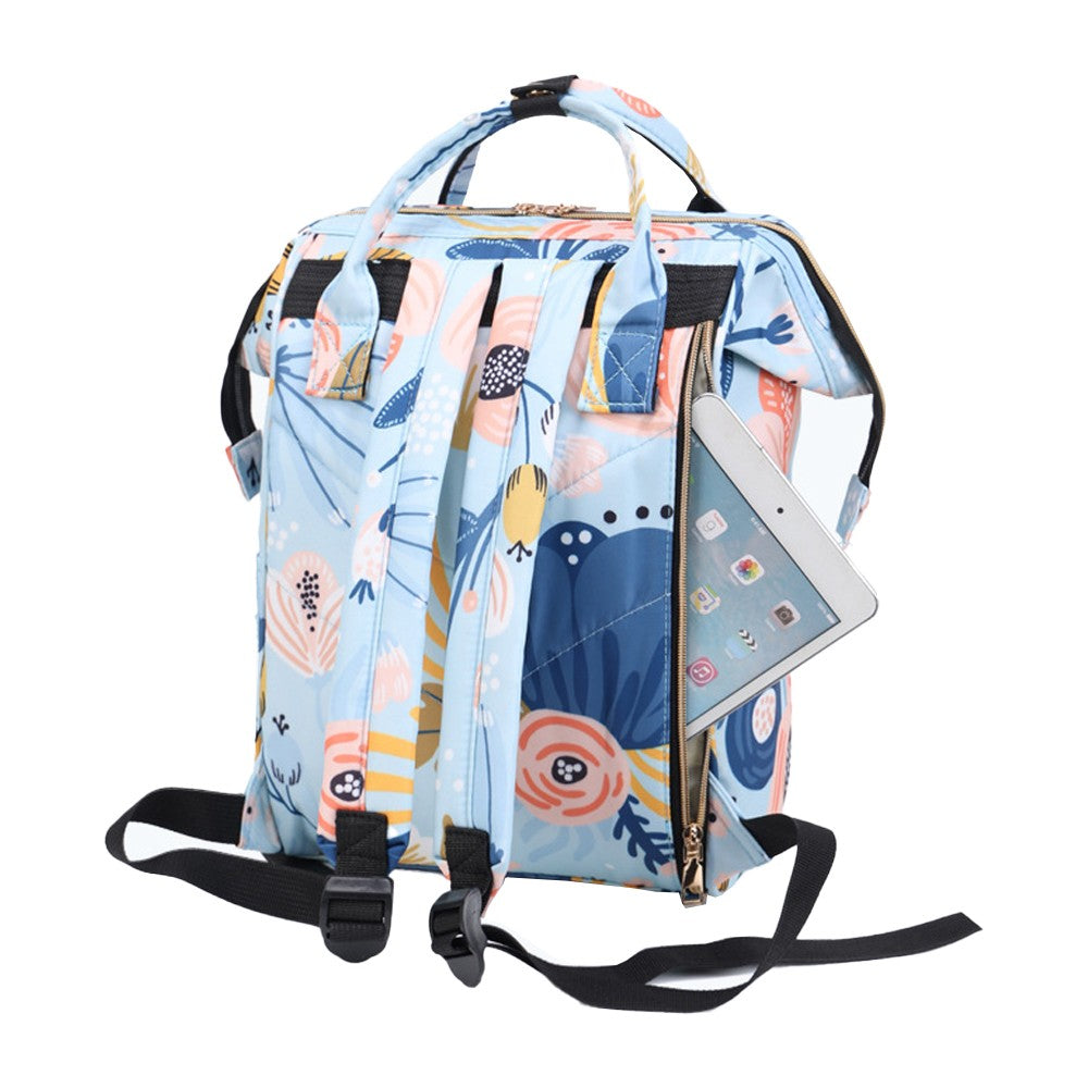 Large Capacity Mommy Bag Baby Diaper Bag Backpack Maternity Bag - Blue Flower