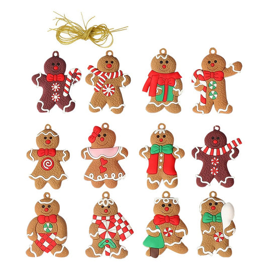 12Pcs Gingerbread Man Christmas Tree Hanging Pendants - Style 1