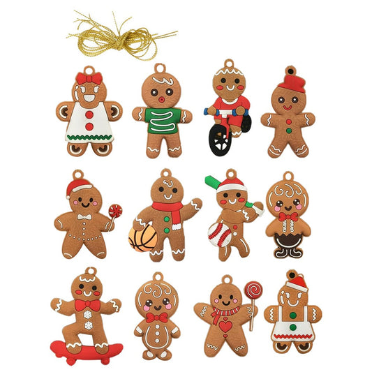 12Pcs Gingerbread Man Christmas Tree Hanging Pendants - Style 2