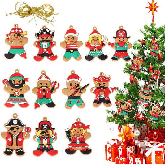 12Pcs Gingerbread Man Christmas Tree Hanging Pendants - Style 5