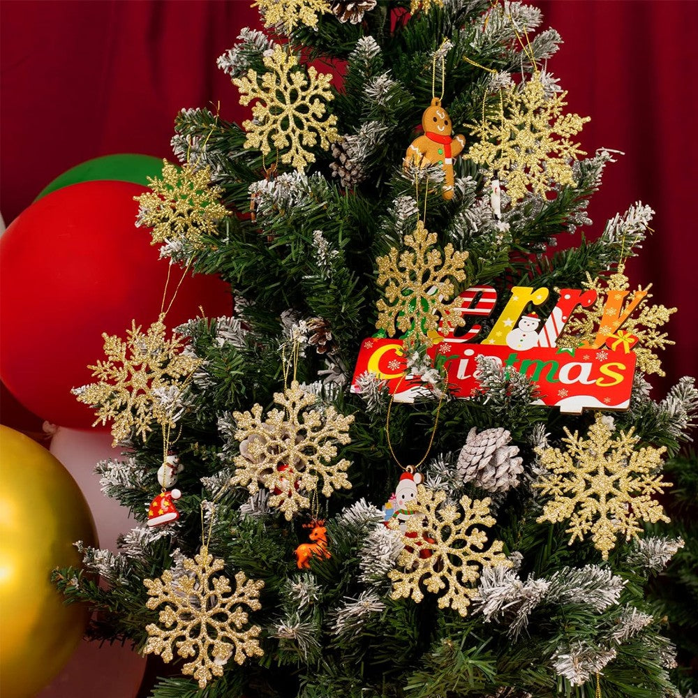 36Pcs Christmas Snowflakes Decorations Set Xmas Tree Hanging Ornaments - Gold