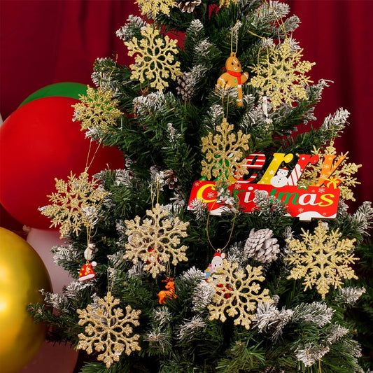 36Pcs Christmas Snowflakes Decorations Set Xmas Tree Hanging Ornaments - Gold