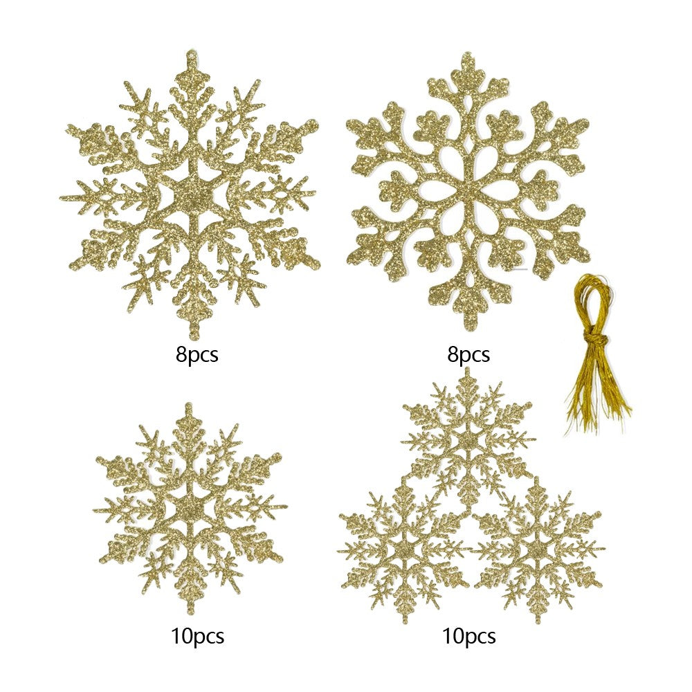 36Pcs Christmas Snowflakes Decorations Set Xmas Tree Hanging Ornaments - Gold