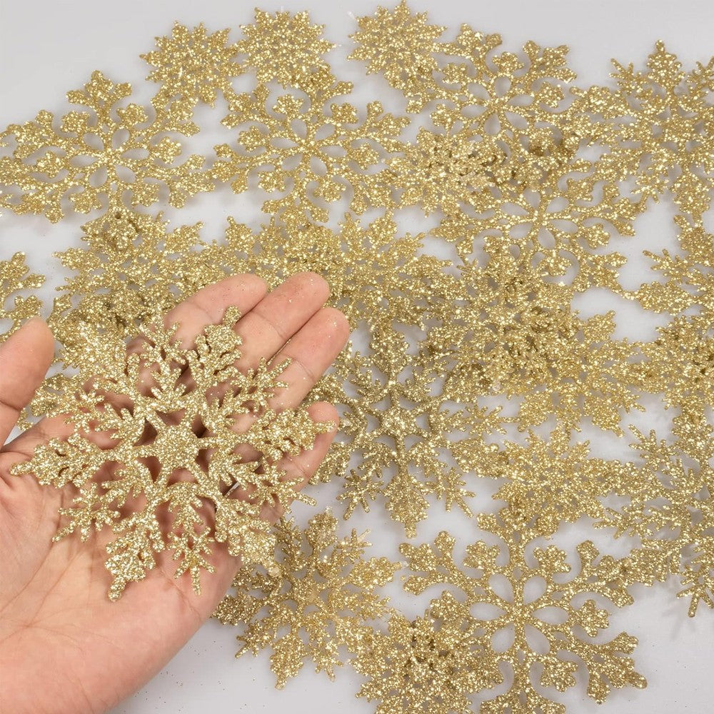 36Pcs Christmas Snowflakes Decorations Set Xmas Tree Hanging Ornaments - Gold