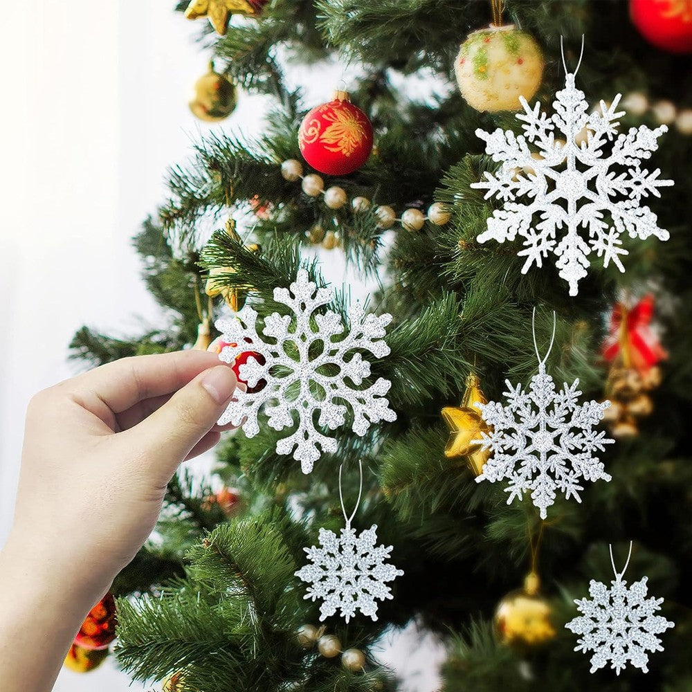 36Pcs Christmas Snowflakes Decorations Set Xmas Tree Hanging Ornaments - Silver