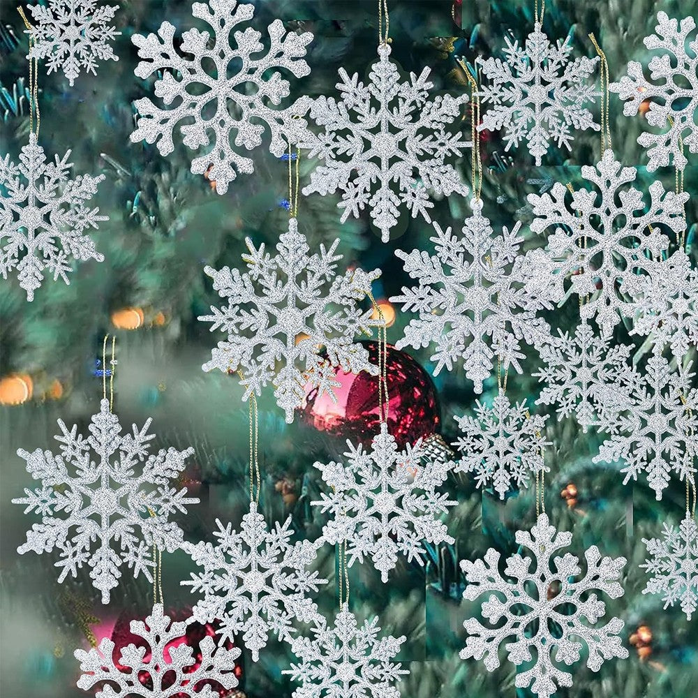36Pcs Christmas Snowflakes Decorations Set Xmas Tree Hanging Ornaments - Silver