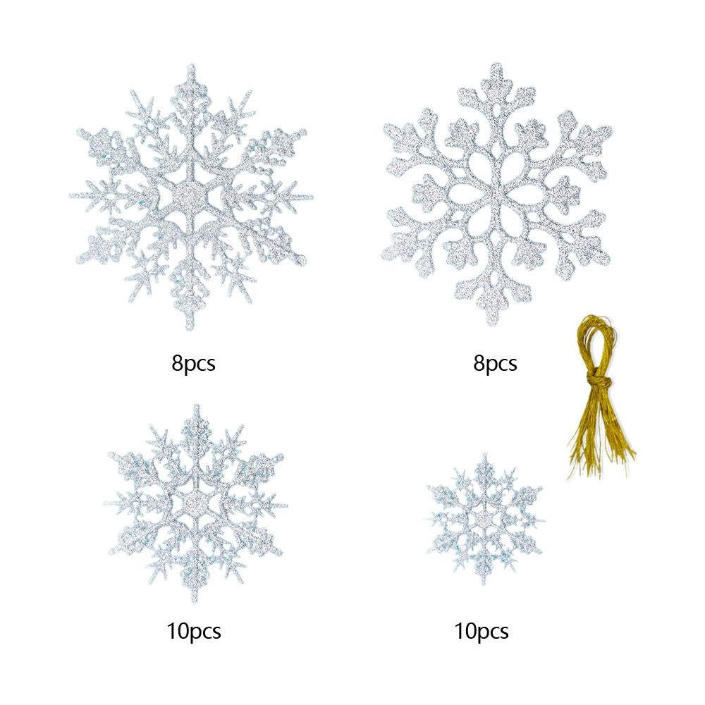 36Pcs Christmas Snowflakes Decorations Set Xmas Tree Hanging Ornaments - Silver