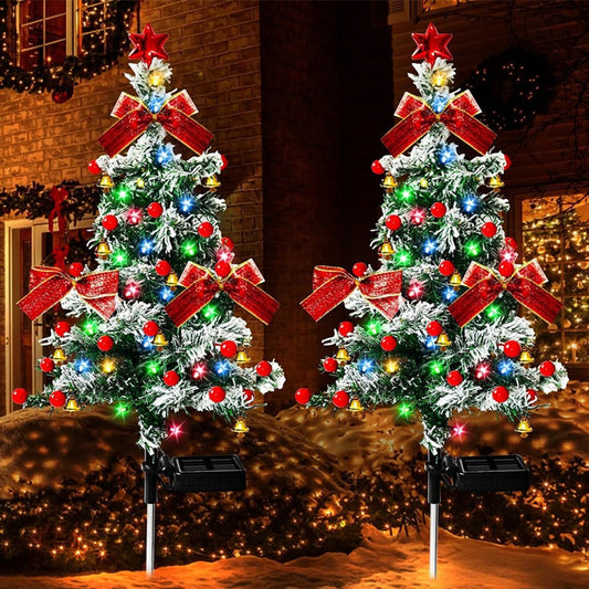 2Pcs Solar Christmas Tree Lights Outdoor Yard Stake Decorative Lights