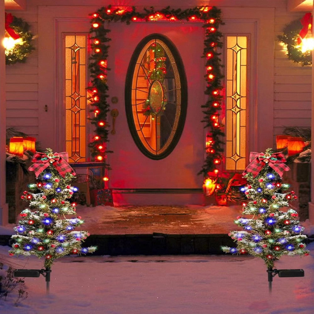 2Pcs Solar Christmas Tree Lights Outdoor Yard Stake Decorative Lights
