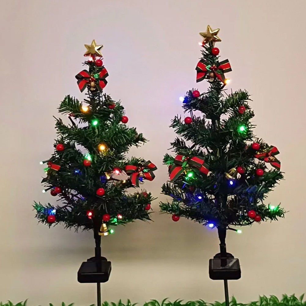 2Pcs Solar Christmas Tree Lights Outdoor Yard Stake Decorative Lights