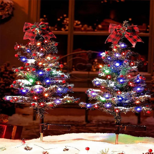 2Pcs Solar Christmas Tree Lights Outdoor Yard Stake Decorative Lights
