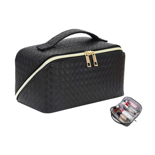 Makeup Bag PU Leather Travel Cosmetic Bag - Black