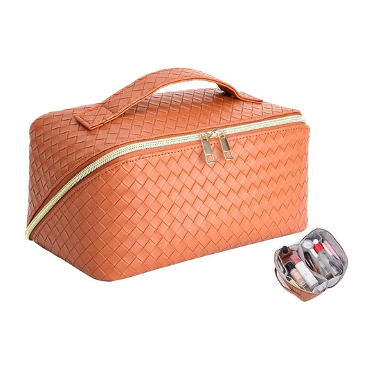 Makeup Bag PU Leather Travel Cosmetic Bag - Orange