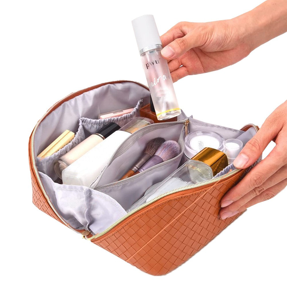 Makeup Bag PU Leather Travel Cosmetic Bag - Orange