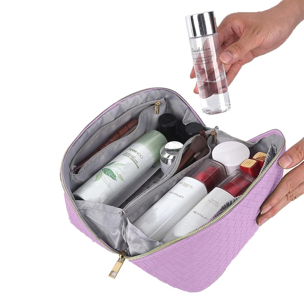 Makeup Bag PU Leather Travel Cosmetic Bag - Purple