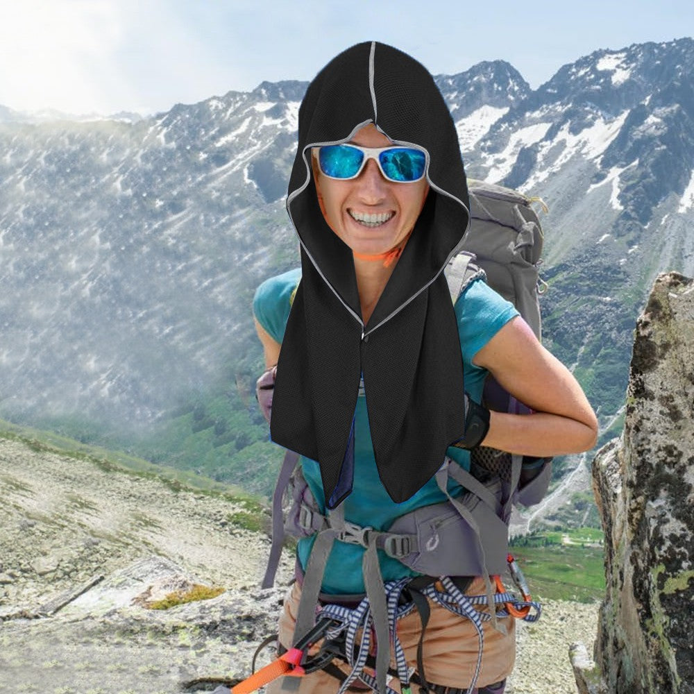 U-Shape Cooling Hoodie Towel for Sport Workout Camping Cycling - Black