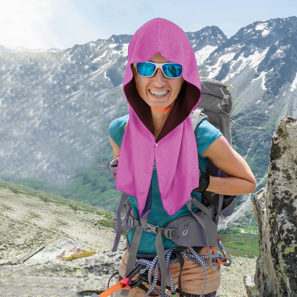 U-Shape Cooling Hoodie Towel for Sport Workout Camping Cycling - Rose Red