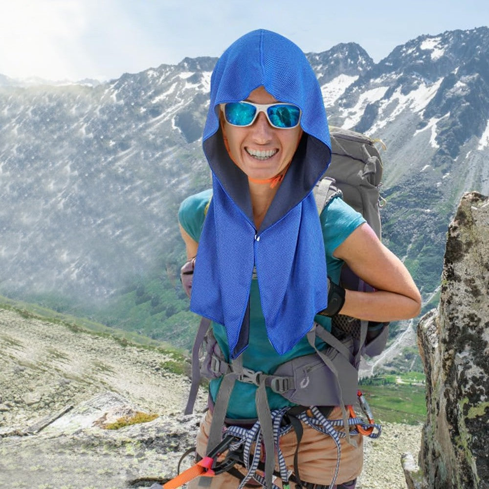 U-Shape Cooling Hoodie Towel for Sport Workout Camping Cycling - Blue