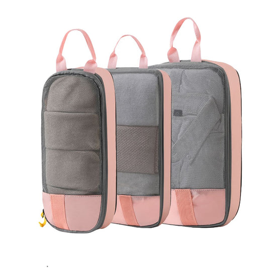 3Pcs Compression Packing Cubes Travel Bags Luggage Organizers Travel Essentials Pink