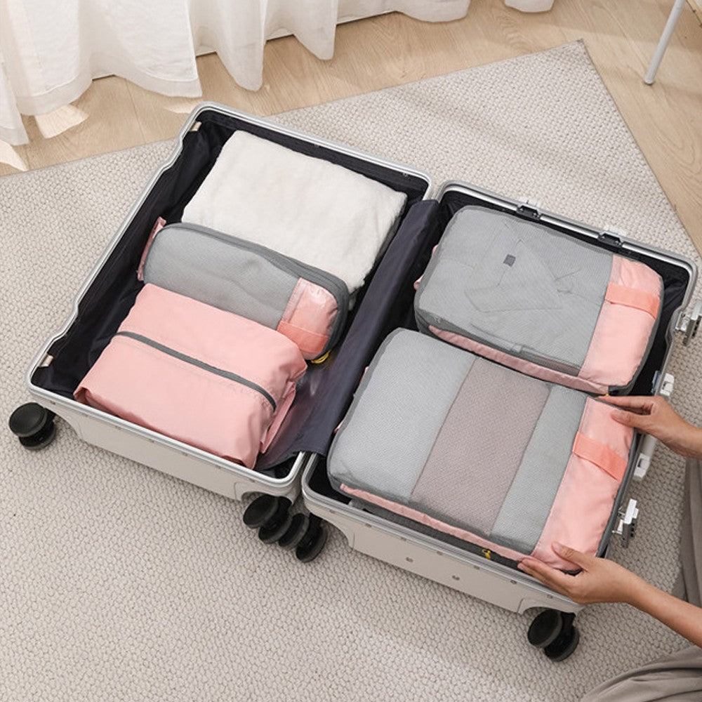 3Pcs Compression Packing Cubes Travel Bags Luggage Organizers Travel Essentials Pink