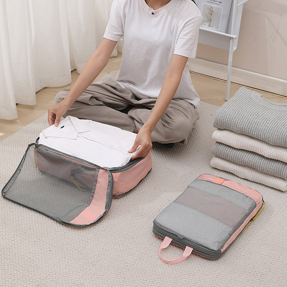 3Pcs Compression Packing Cubes Travel Bags Luggage Organizers Travel Essentials Pink