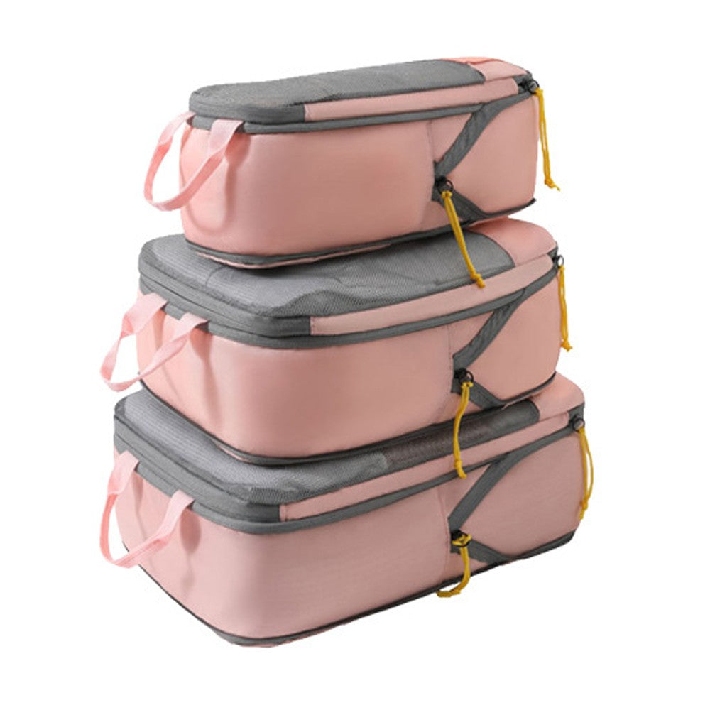 3Pcs Compression Packing Cubes Travel Bags Luggage Organizers Travel Essentials Pink