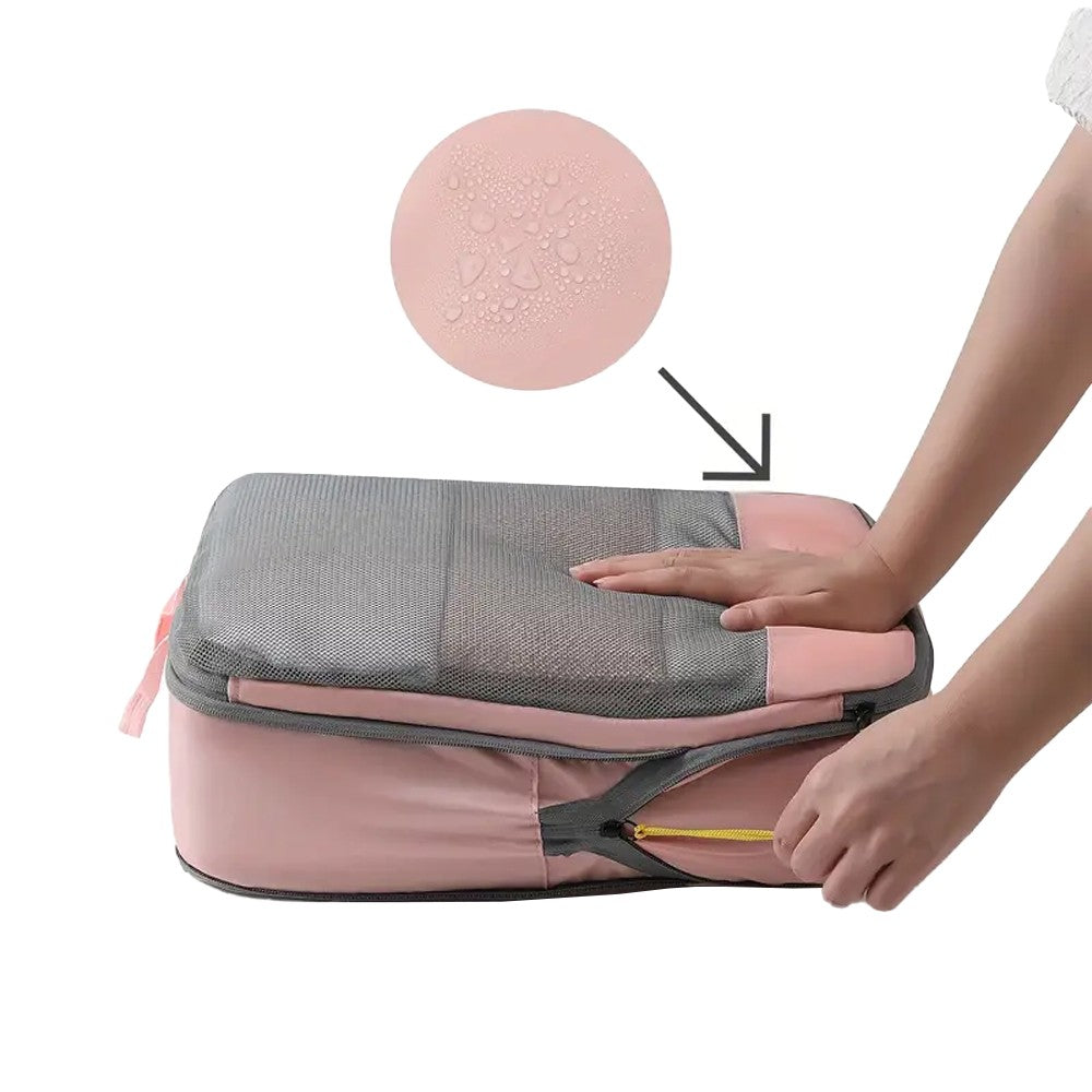 3Pcs Compression Packing Cubes Travel Bags Luggage Organizers Travel Essentials Pink