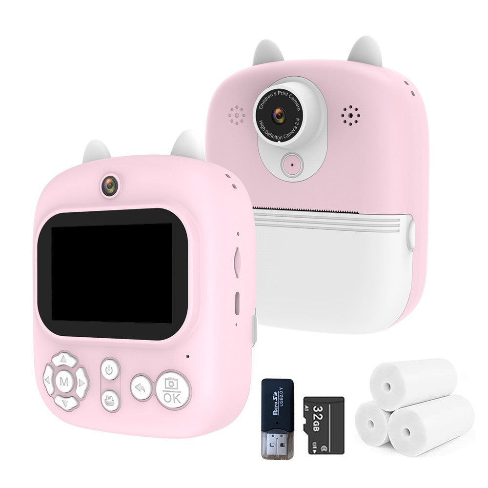 Kids Camera Instant Print 2000W Pixel Selfie Digital Camera with Print Papers and 32G TF Card Pink