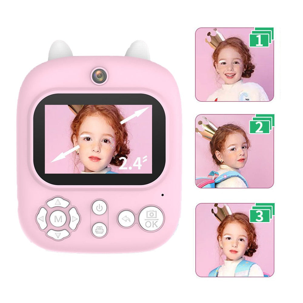 Kids Camera Instant Print 2000W Pixel Selfie Digital Camera with Print Papers and 32G TF Card Pink